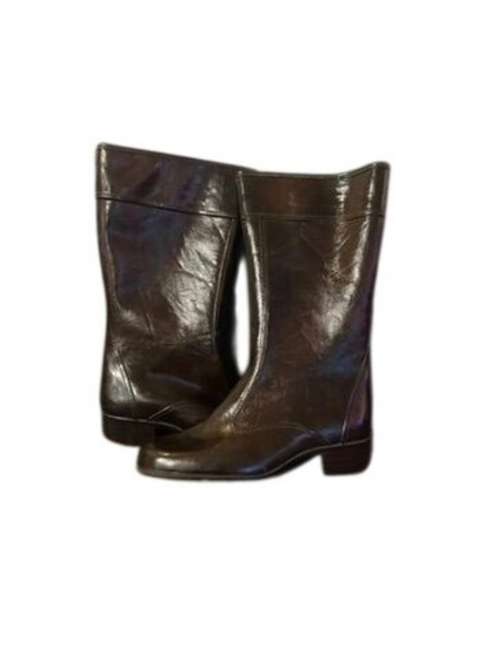 Vintage Brown Faux Leather Women’s Knee-High Boots Size 9 Low Heel Fuzzy LIned